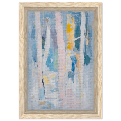 Abstract painting in soft blues, pinks, and yellows for room decor, Translucent Sea Symphony