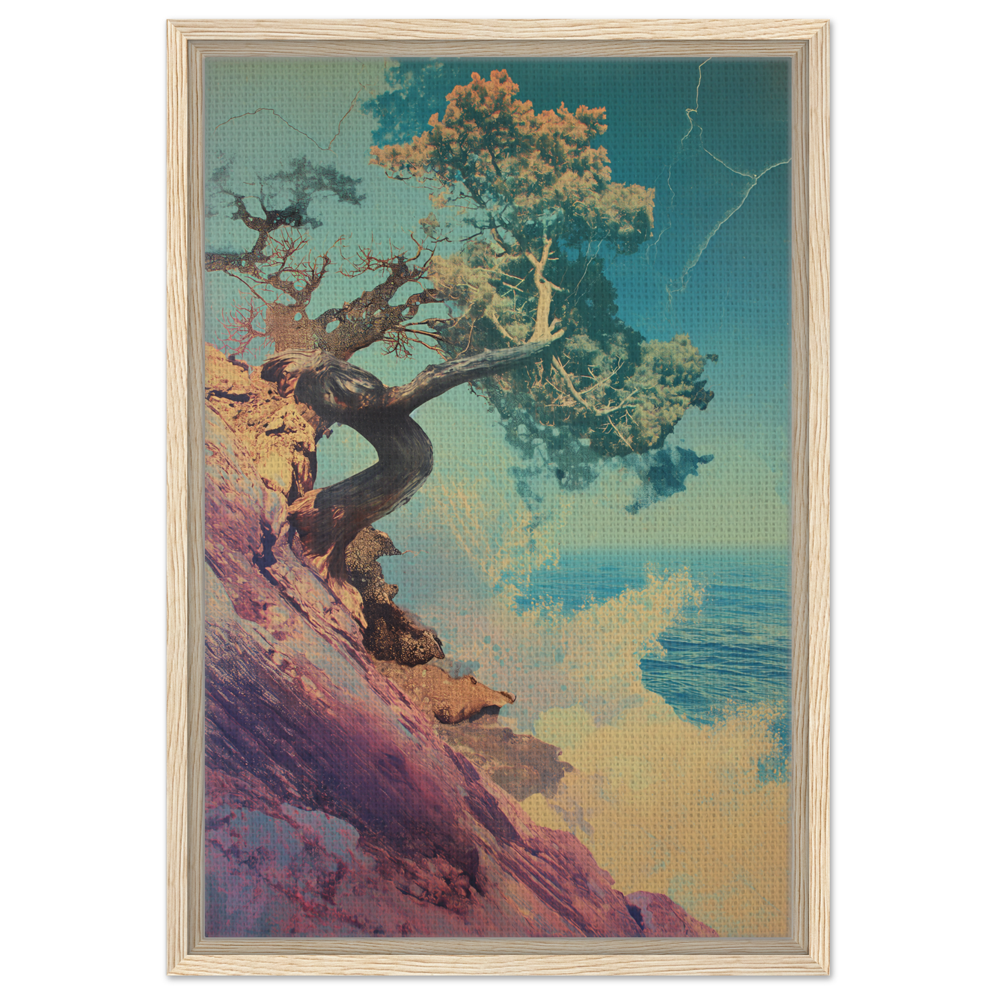 Gnarled tree on rocky cliff representing Tree’s Equilibrium Vision in room decor