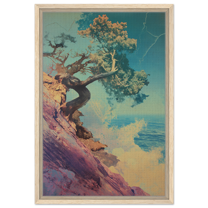 Gnarled tree on rocky cliff representing Tree’s Equilibrium Vision in room decor