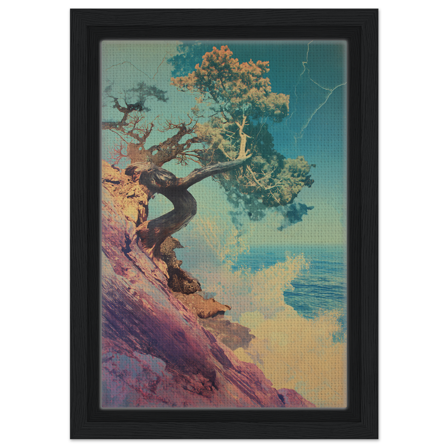 Gnarled tree on a rocky cliff in Tree’s Equilibrium Vision framed canvas print