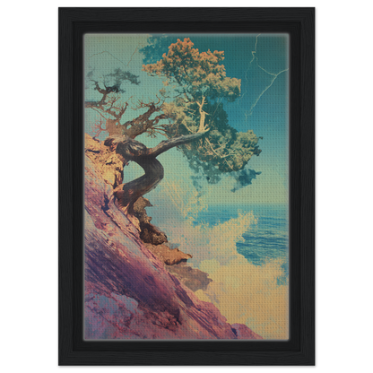 Gnarled tree on a rocky cliff in Tree’s Equilibrium Vision framed canvas print