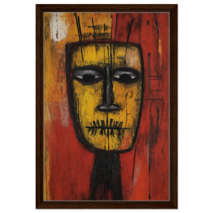 Stylized yellow face with dark features for Tribal Psyche Dance room decor