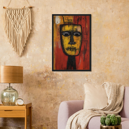 Framed abstract portrait in yellow and red tones for Tribal Psyche Dance art collection