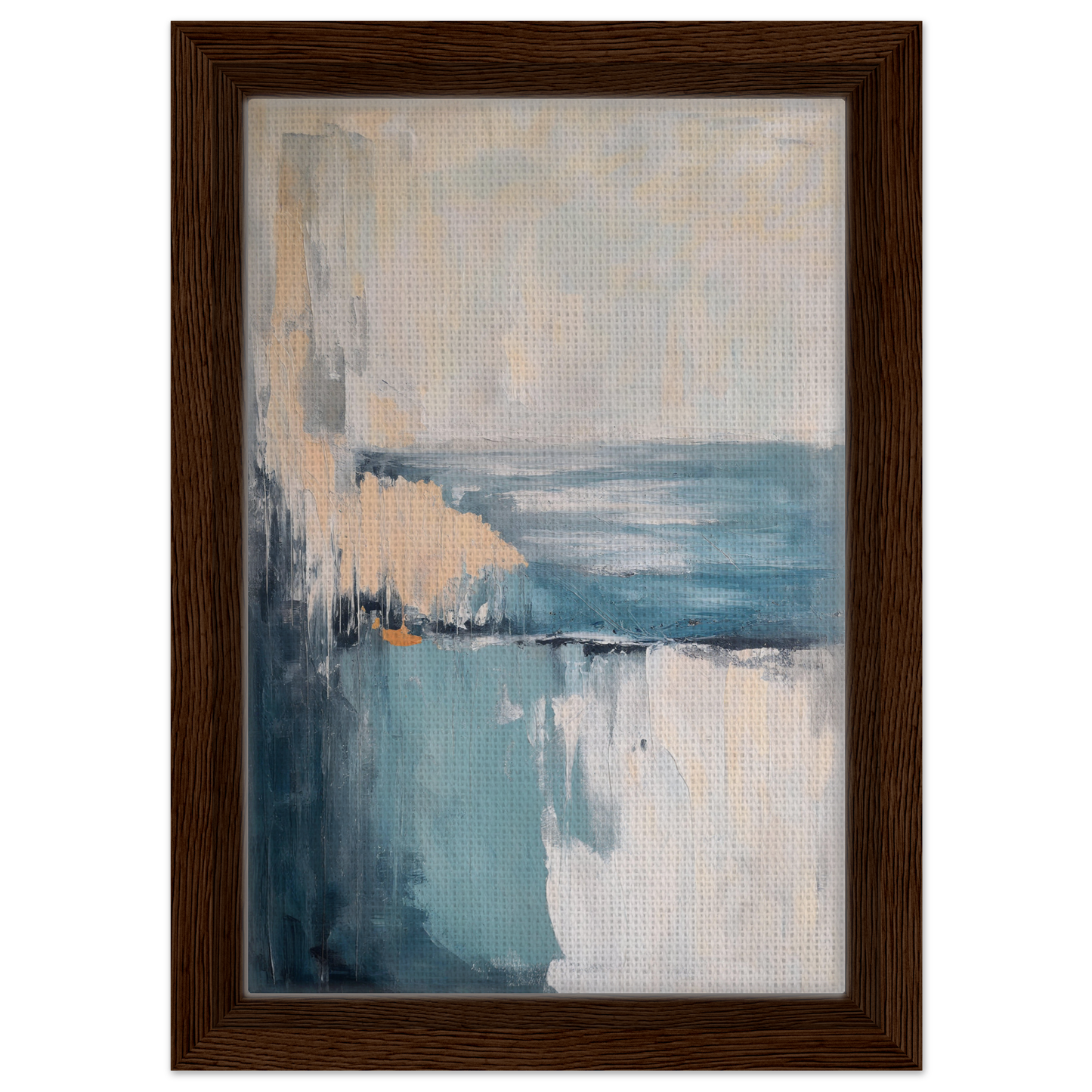 Abstract painting in muted blue and gray tones for Turbulent Serenity Mare room decor