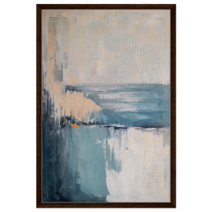 Abstract painting in muted blue and gray tones with orange hints for Turbulent Serenity Mare room decor