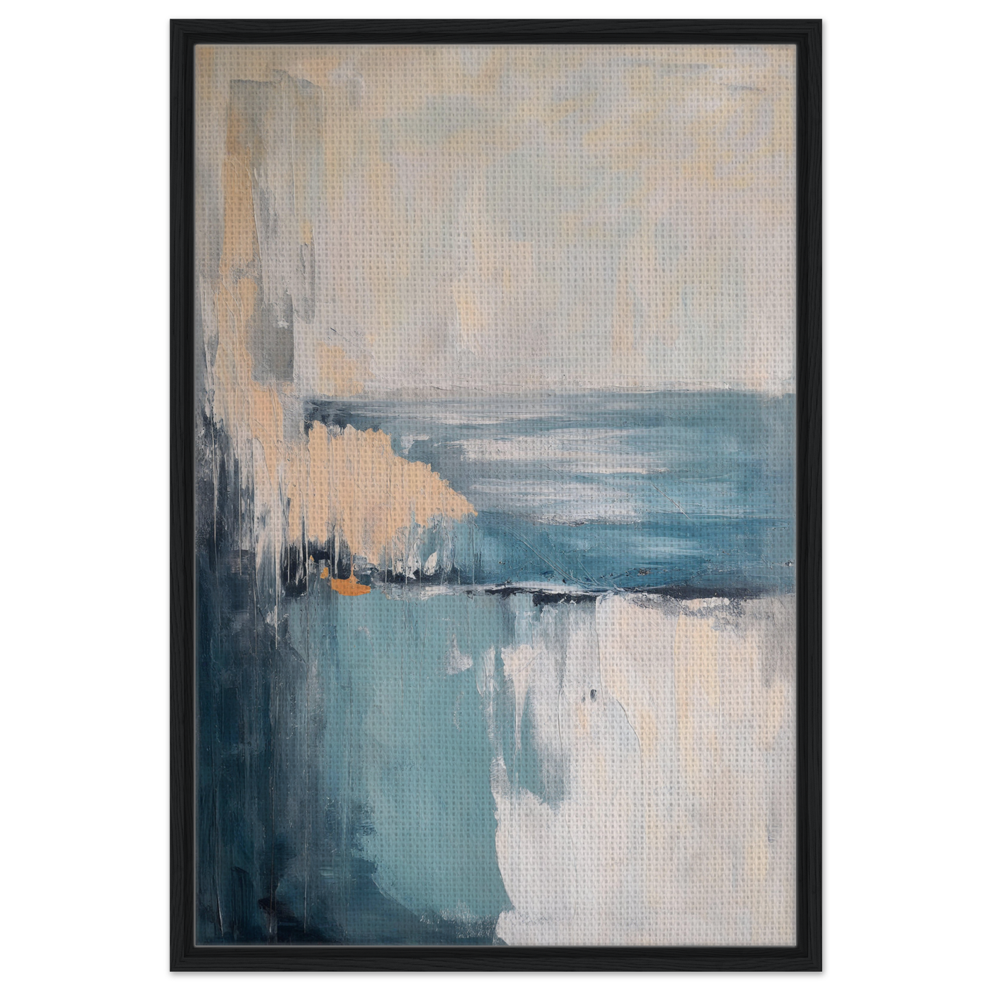 Abstract painting in muted blue and gray tones, Turbulent Serenity Mare room decor