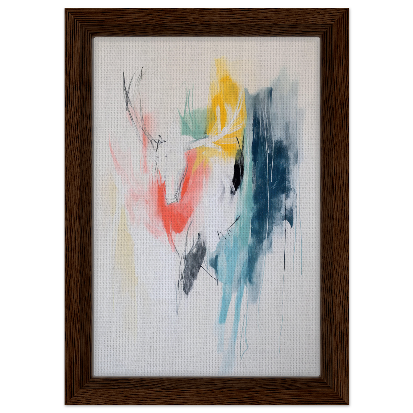 Abstract watercolor painting in wooden frame, ideal for Turquoise Reverberations Dance room decor