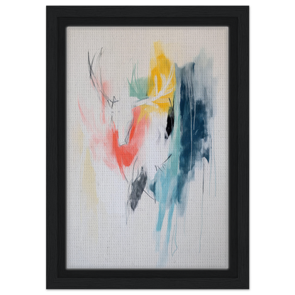 Abstract painting with colorful brushstrokes in a black frame, Turquoise Reverberations Dance