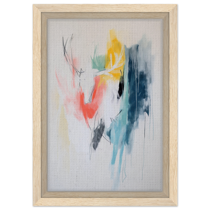 Abstract watercolor painting in light wooden frame, Turquoise Reverberations Dance for room decor