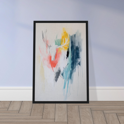 Abstract painting titled Turquoise Reverberations Dance in a black frame for stylish room decor