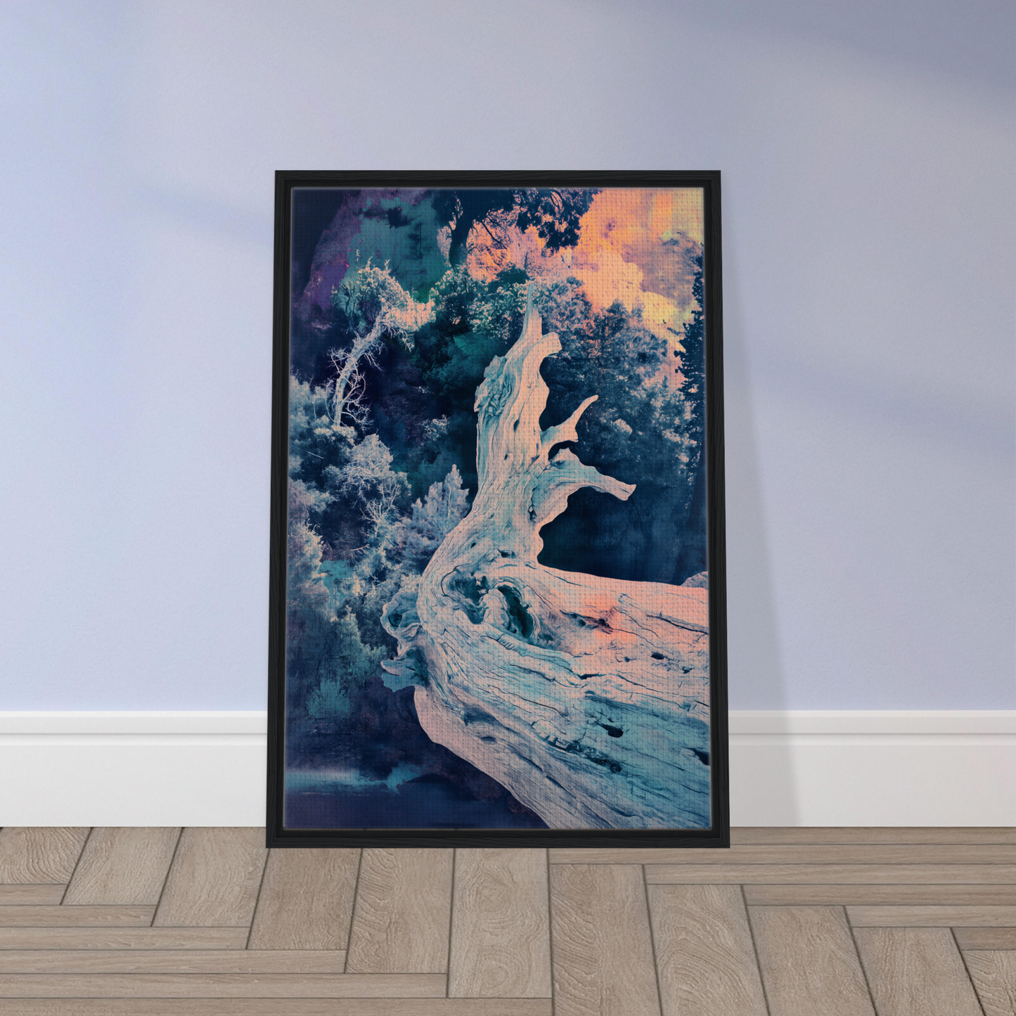 Framed artwork of a vibrant seascape for premium room decor, Twilight Tree Symphony