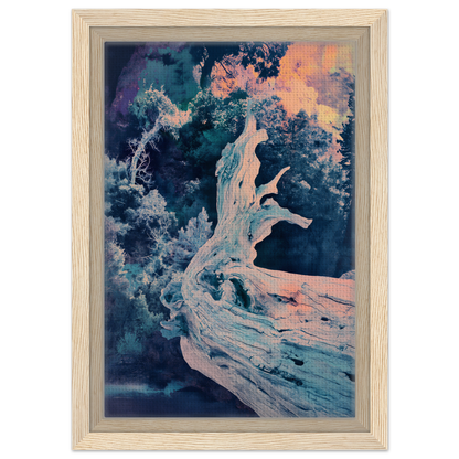 Gnarled tree trunk with pale bark in Twilight Tree Symphony premium framed canvas decor