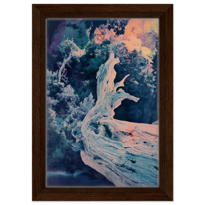 Gnarled tree trunk with pale bark in Twilight Tree Symphony premium framed canvas decor