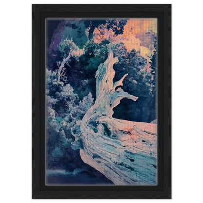 Gnarled tree trunk with pale bark in Twilight Tree Symphony premium framed canvas art