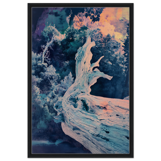 Abstract painting of Twilight Tree Symphony in white and blue on premium framed canvas