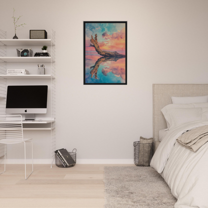 Colorful abstract painting of tree form in pastel sky for Twilight’s Metamorphosis Dreams framed canvas wall