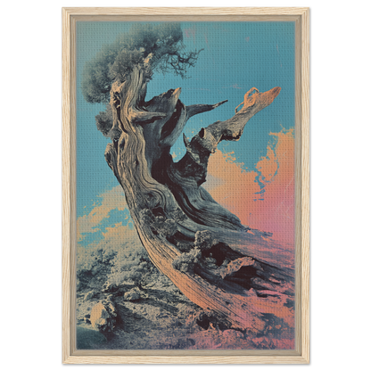 Gnarled tree with bare branches under a colorful sky from Twilight’s Twisted Ode room decor