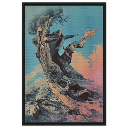 Gnarled tree trunk against a colorful sky for Twisted Whisper Divine room decor