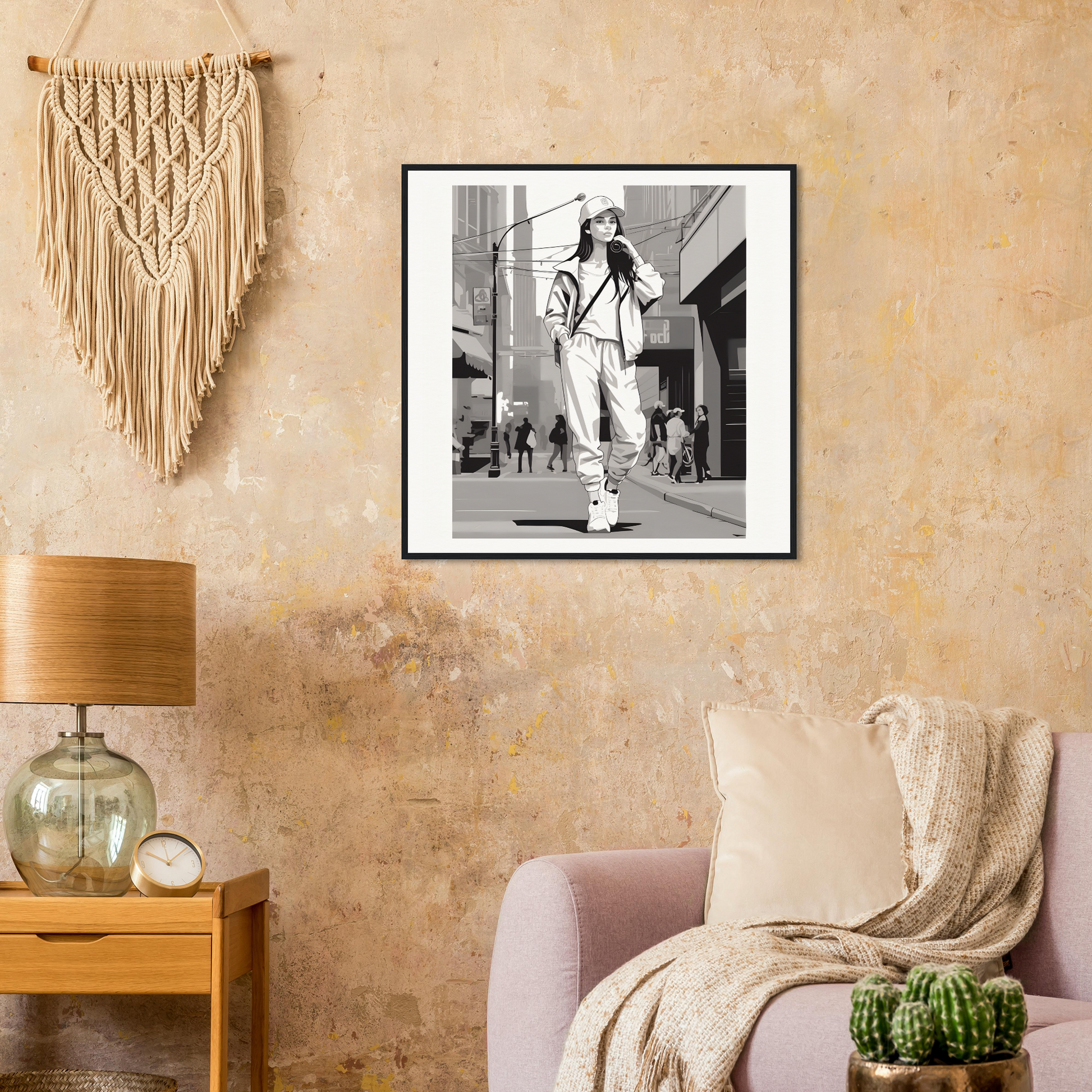 Black and white framed photograph of a figure in motion for Urban Dreamwalk Vogue special edition art™