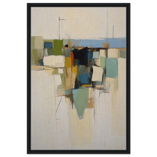 Abstract painting with geometric shapes in muted colors, Urban Patterned Vortex framed canvas print