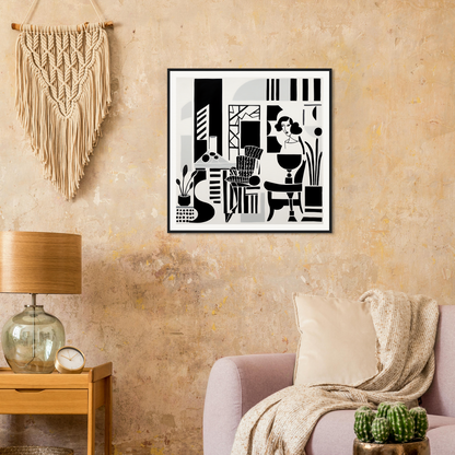 Black and white abstract art showcasing plants and furniture, Urban Simba Masquerade special edition