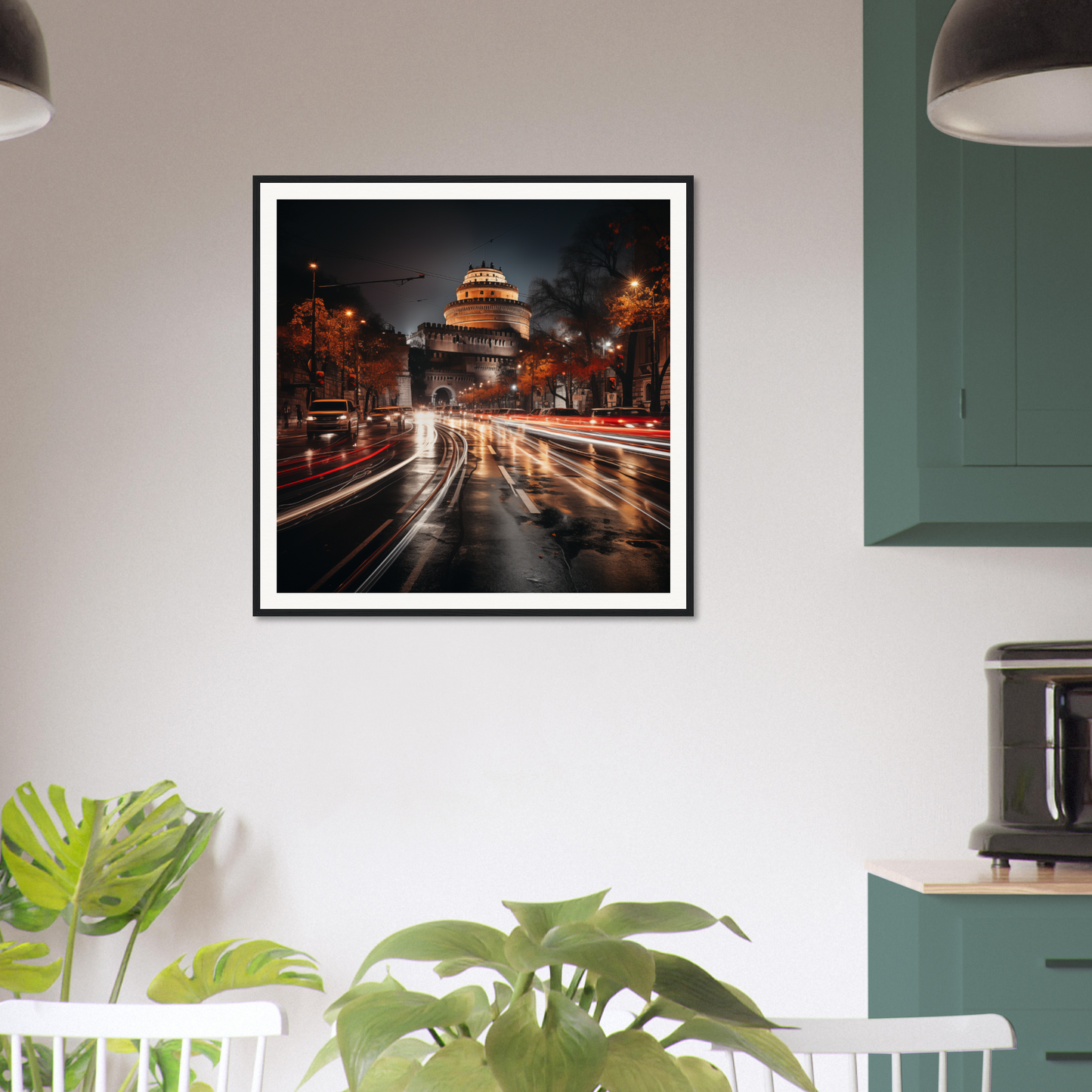 Framed urban night shot of Hagia Sophia with traffic light trails in Urban Time Lapse