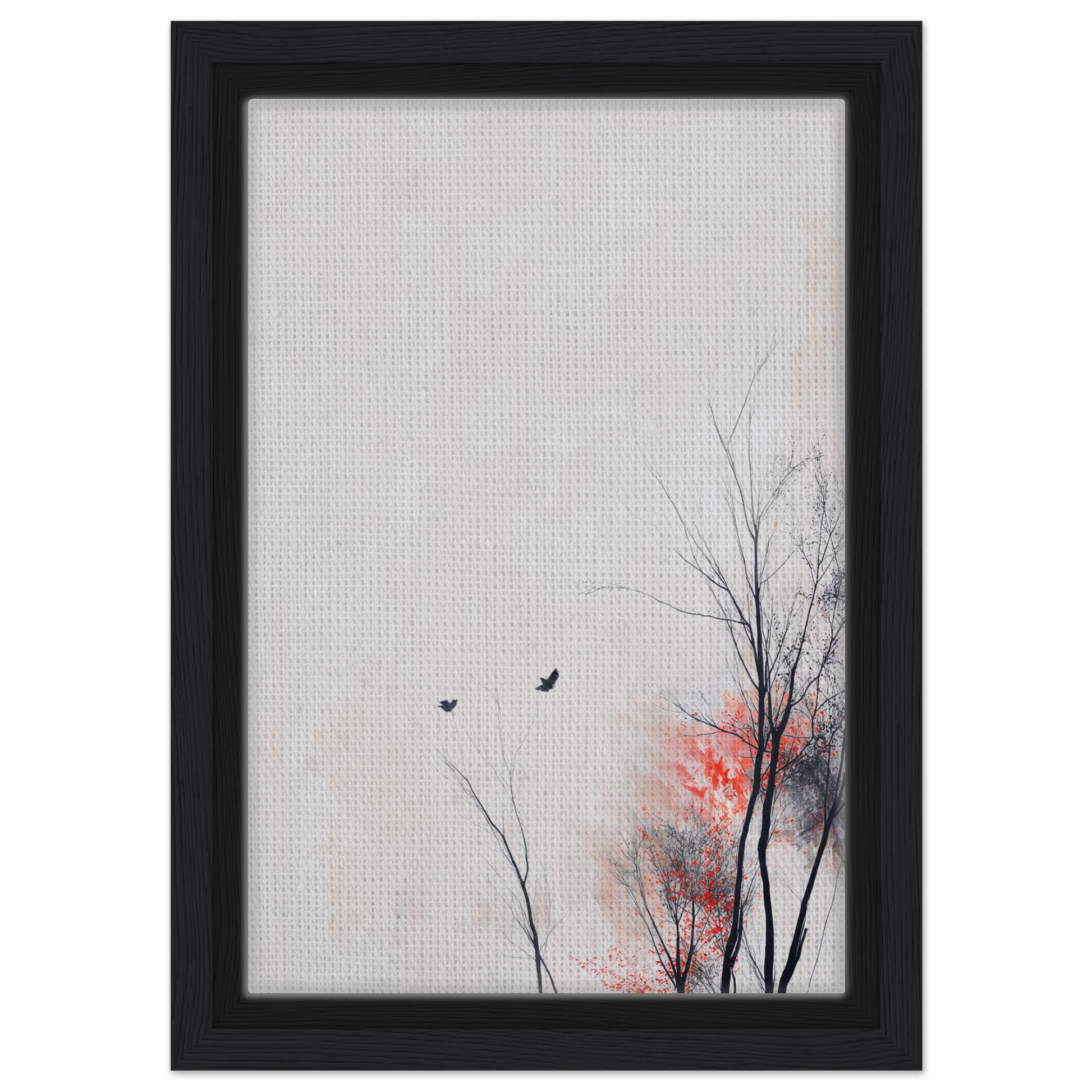 Framed minimalist artwork of bare tree branches and birds, ideal for Veering Whisperscape room decor