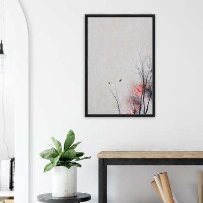 Framed minimalist artwork of tree branches and birds, ideal for Veering Whisperscape room decor