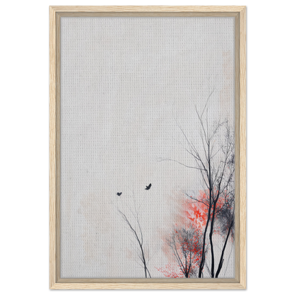 Framed artwork of minimalist landscape with bare trees and birds in Veering Whisperscape