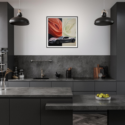 Modern dark kitchen with matte black cabinets and concrete countertops in Velocity’s Silent Duet