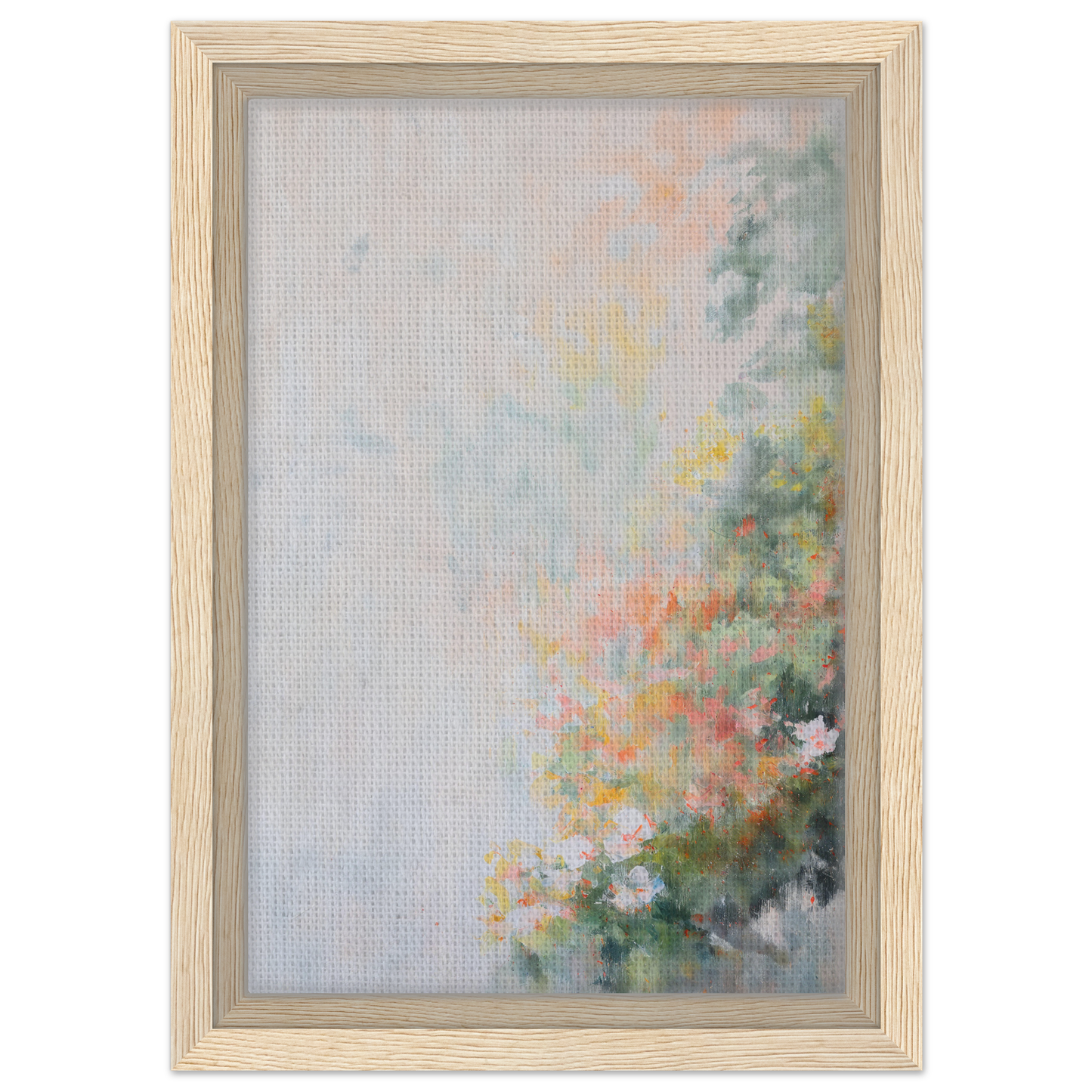 Framed canvas print of Verdant Psyche Whispers with pastel colors and floral elements