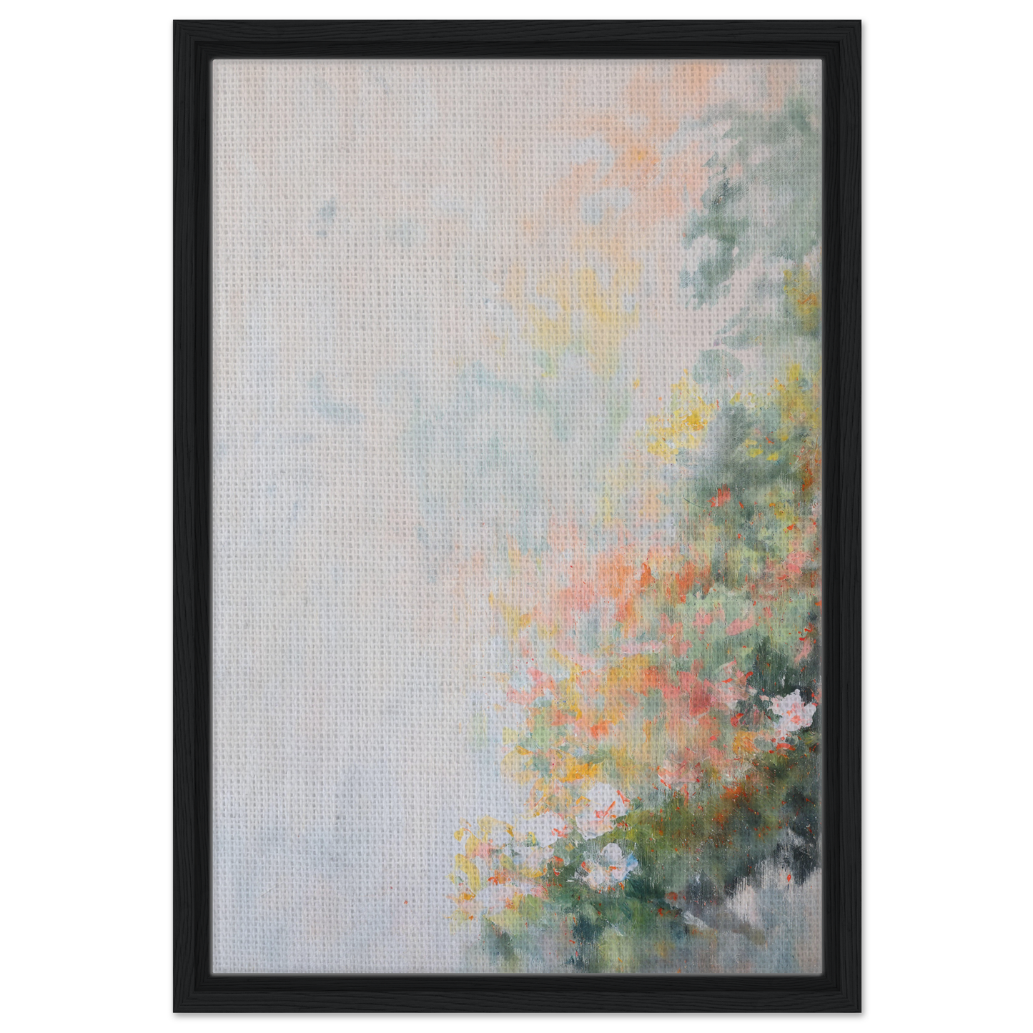 Abstract painting in soft pastels with floral elements for Verdant Psyche Whispers room decor