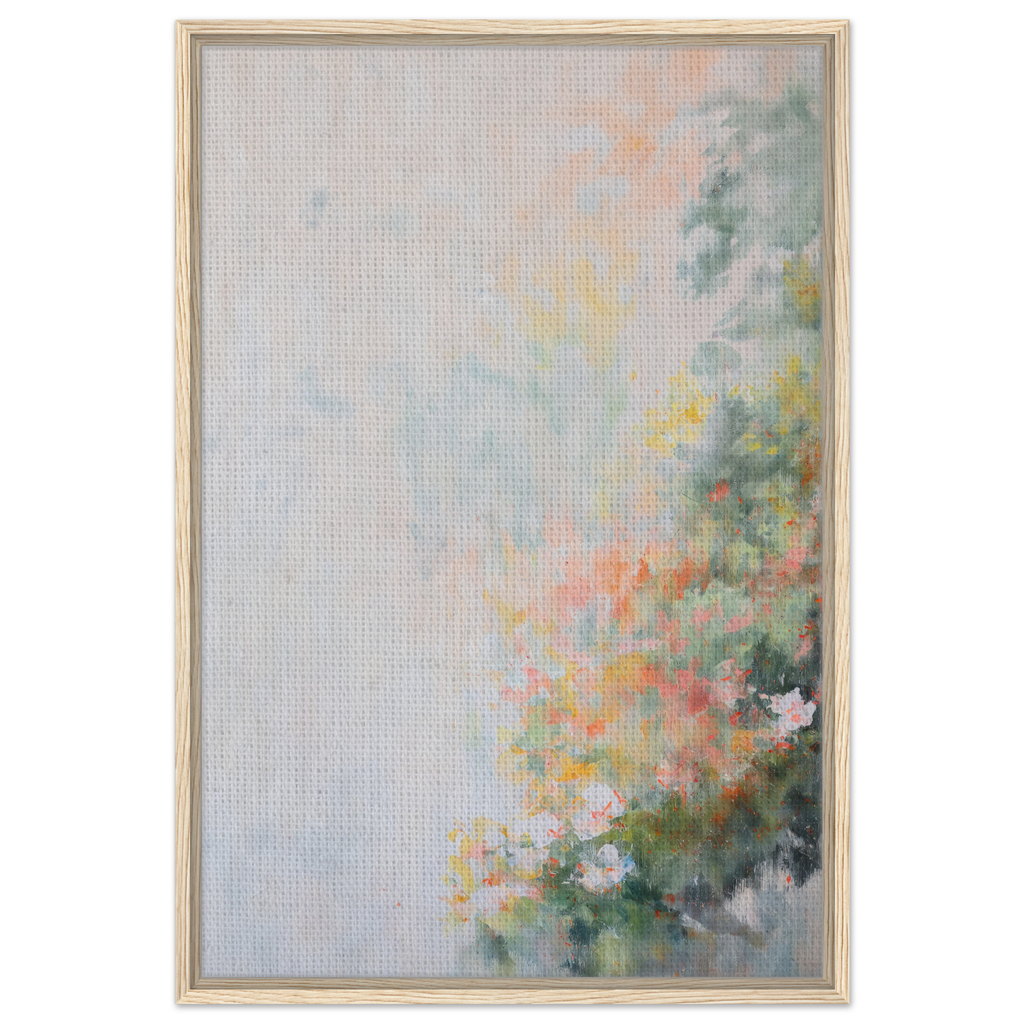 Abstract painting in soft pastels and floral elements for Verdant Psyche Whispers room decor