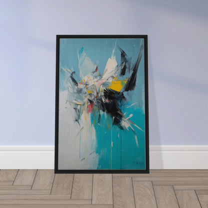 Abstract painting in turquoise, white, black, and yellow from Vibrant Chaotic Realms