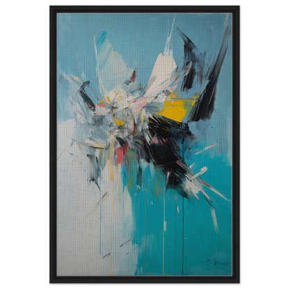 Abstract painting in turquoise, white, yellow, and black for Vibrant Chaotic Realms