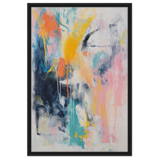 Abstract painting featuring vibrant splashes of color in Vibrant Color Symphony framed canvas print