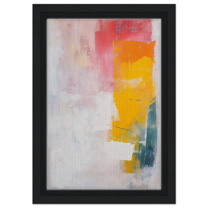 Abstract painting featuring vibrant yellow, pink, and teal in Vibrant Cosmic Euphoria