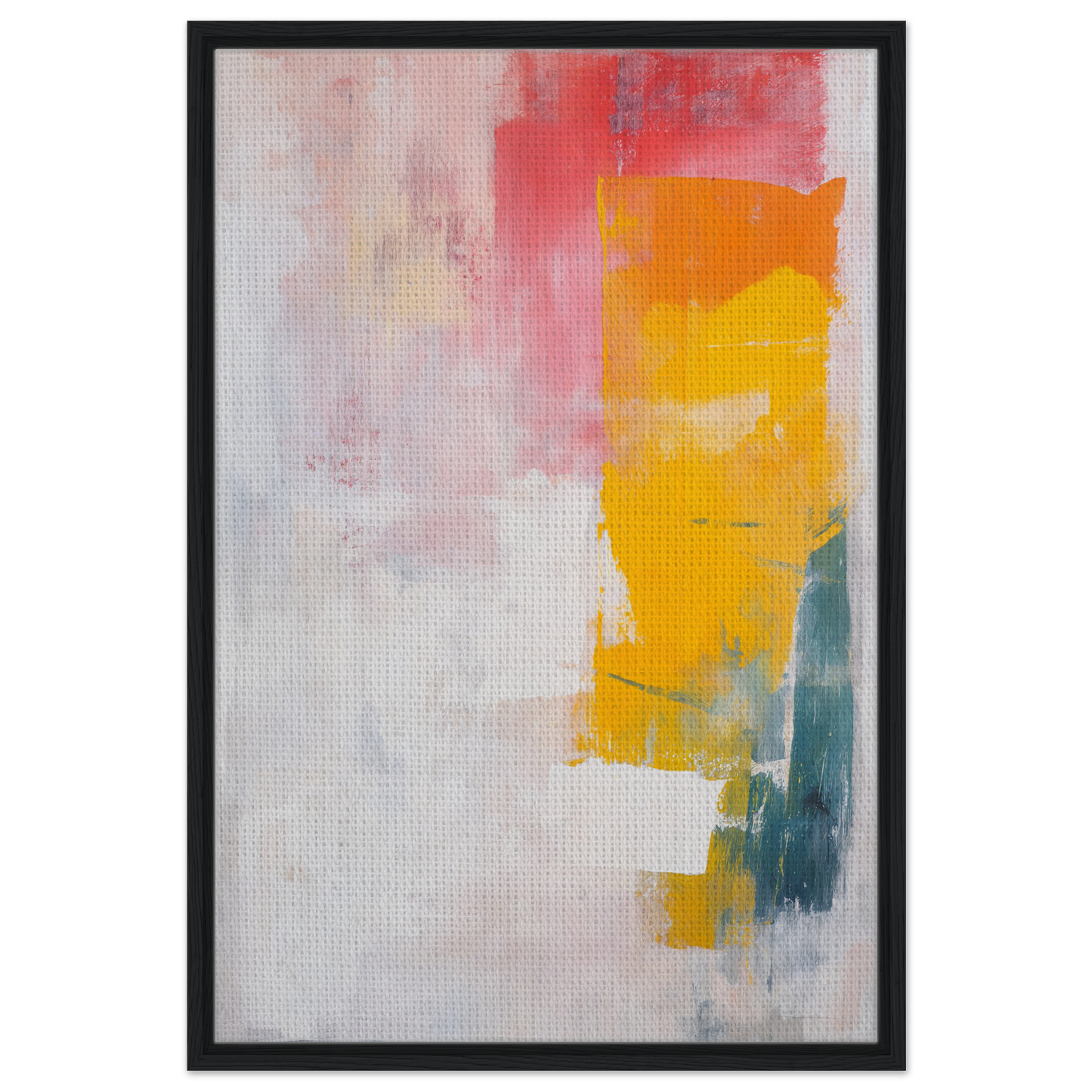 Abstract painting with vibrant yellow, pink, and teal brushstrokes for Vibrant Cosmic Euphoria