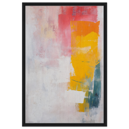 Abstract painting with vibrant yellow, pink, and teal brushstrokes for Vibrant Cosmic Euphoria