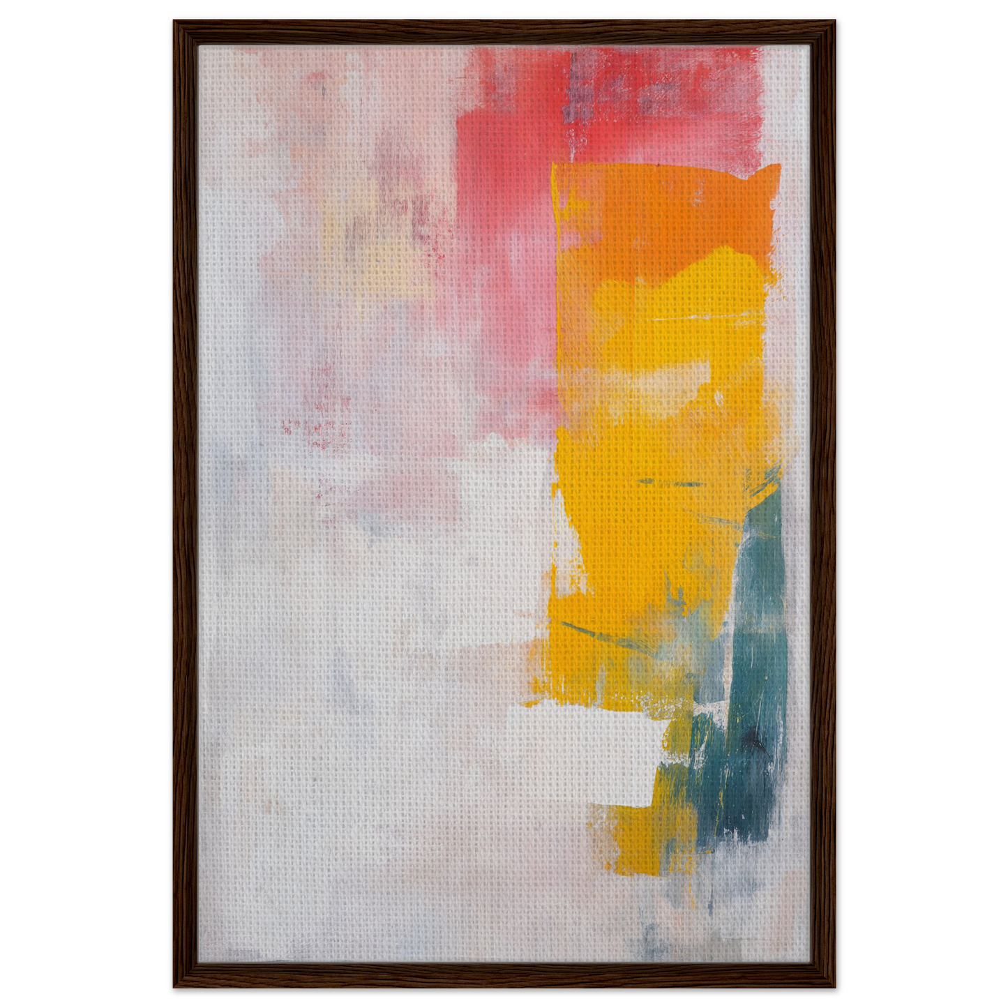 Abstract painting of vibrant yellow, pink, and teal strokes for Vibrant Cosmic Euphoria