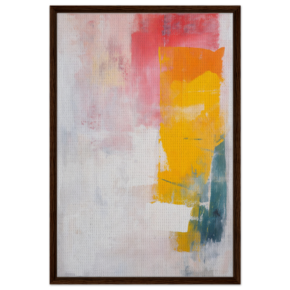 Abstract painting of vibrant yellow, pink, and teal strokes for Vibrant Cosmic Euphoria