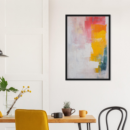 Abstract painting titled Vibrant Cosmic Euphoria featuring vibrant brushstrokes framed in black