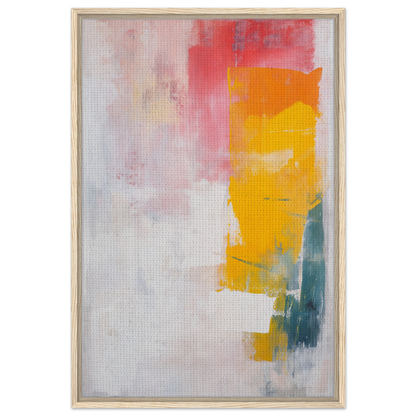 Abstract painting of vibrant yellow, pink, and teal brushstrokes for vibrant cosmic euphoria