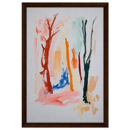 Abstract painting with colorful brushstrokes in Vibrant Echo Jungle framed canvas art