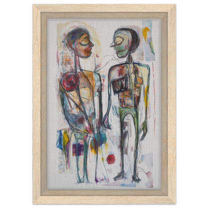 Abstract painting of two stylized human figures in vibrant colors for Vibrant Emotional Dialogues