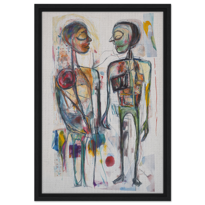 Abstract painting of two stylized figures depicting vibrant emotional dialogues on framed canvas print