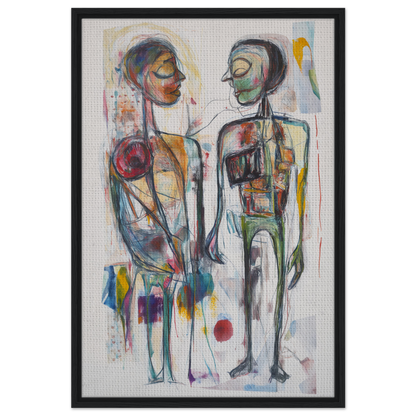 Abstract painting of two stylized figures in Vibrant Emotional Dialogues for room decor