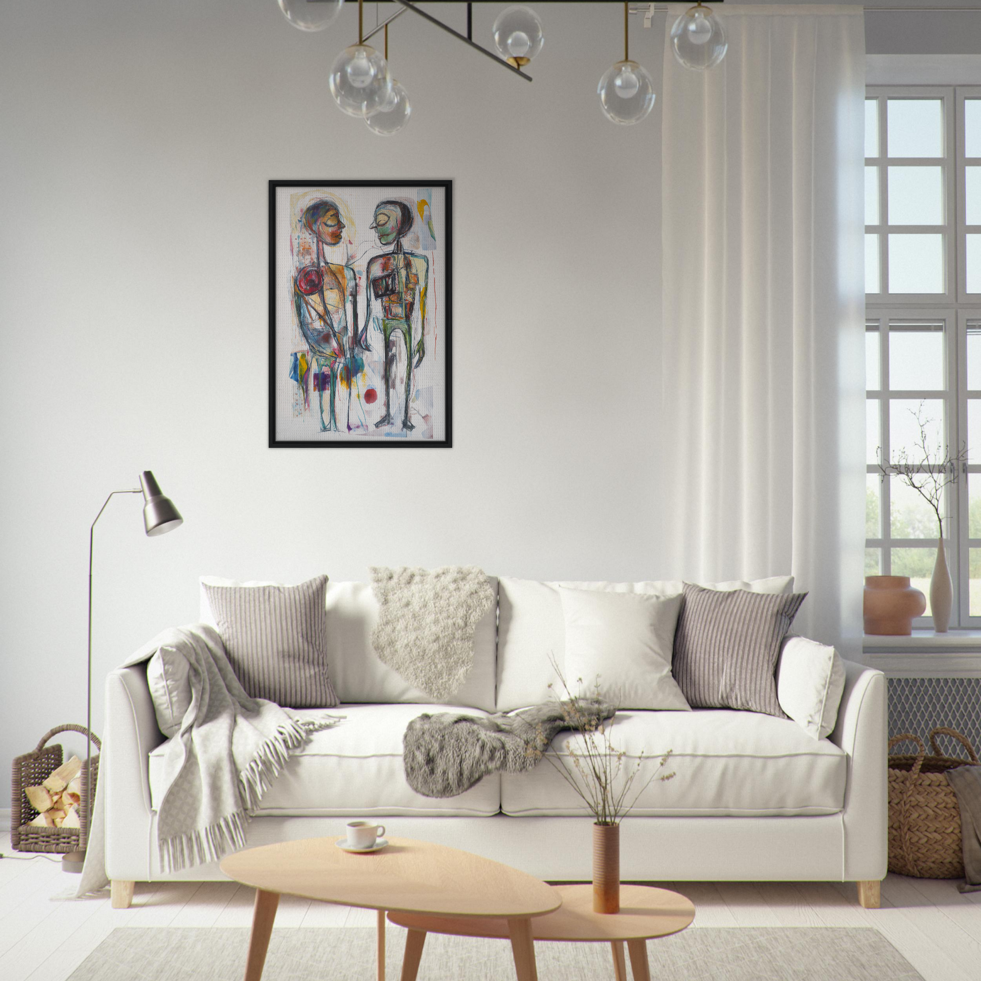 Stylish white sofa with pillows and blankets, ideal for Vibrant Emotional Dialogues room decor