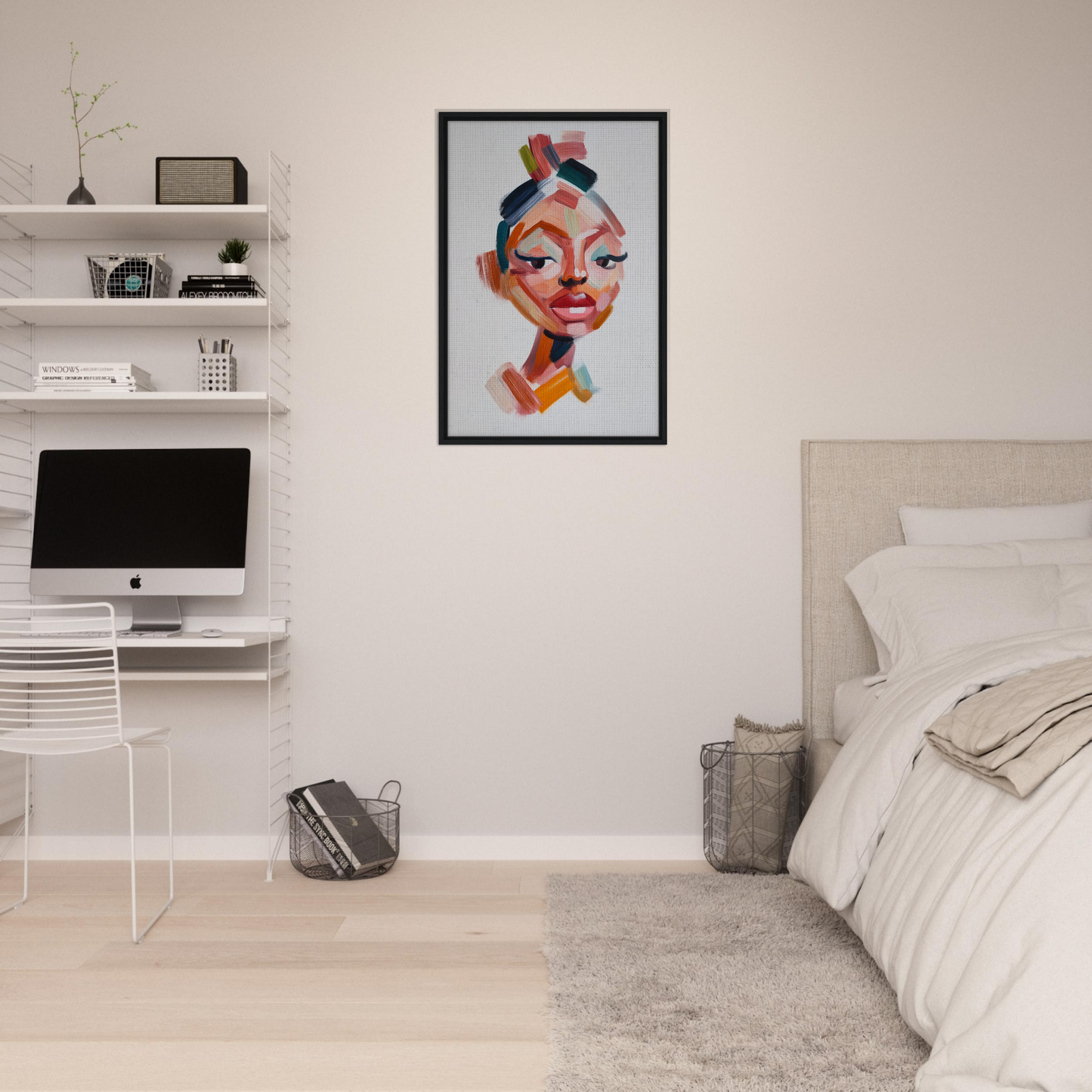 Colorful abstract portrait in a black frame, part of Vibrant Facets Burgeon collection