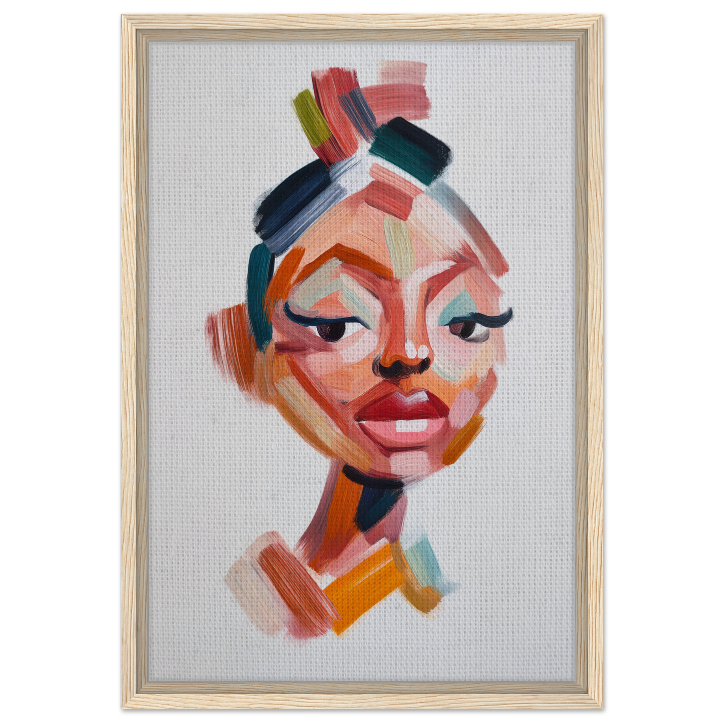 Abstract portrait painting of a woman’s face for Vibrant Facets Burgeon room decor